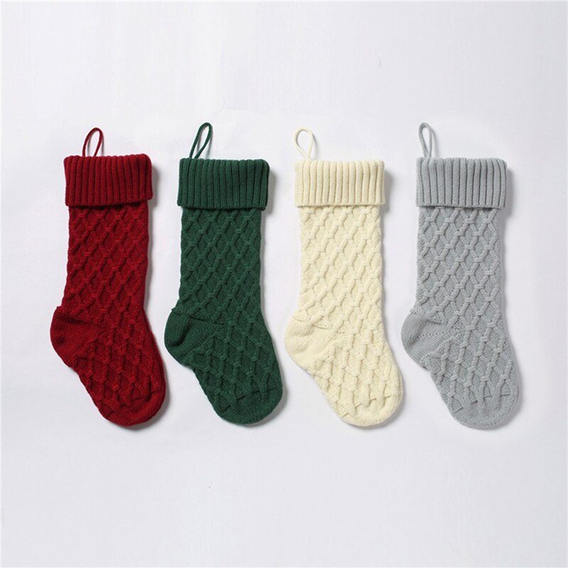 Red White Christmas Sock Christmas Knitted Stockings Decor Festival Bag Fireplace Xmas Tree Hanging Ornaments Decor