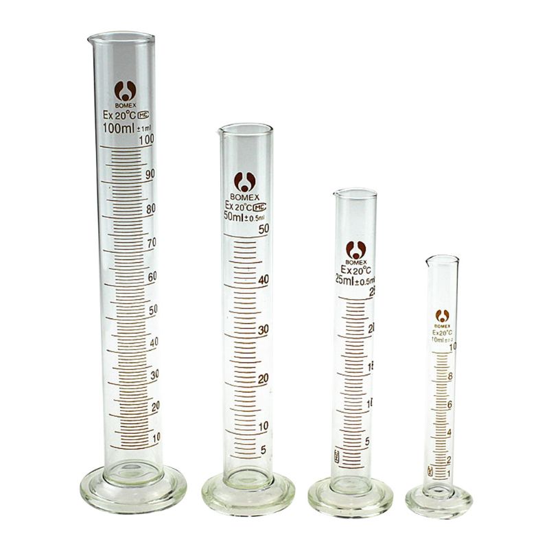 Cylindre gradué 10ml 25ml 50ml 100ml, outil de mesure, récipient de mesure en verre de laboratoire, ensemble de cylindres de chimie