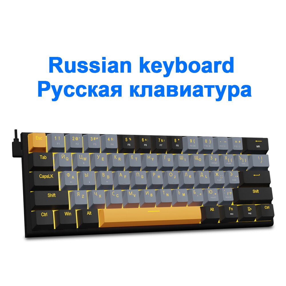 E-YOOO-Z11 Teclado mecânico com fio USB, interruptor vermelho, 61 teclas gamer, russo, brasileiro, português, computador, PC, laptop