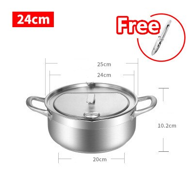 Deep Frying Pot Thermometre Tempura Fryer Pan Temperature Control Fried Chicken Pot Cooking Tools Stainless Steel Kitchen Tool: 24cm new version