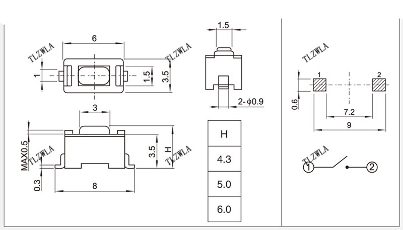 10 Stück 2Pin Taktile Drucktaster – 6x6x5 Mm, Momentkontakt, Schwarz