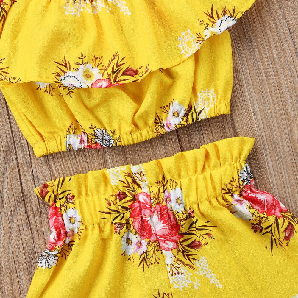 Toddler Baby Kids Girl Royal Floral Strap Tops Shorts Summer Outfits Set Clothes