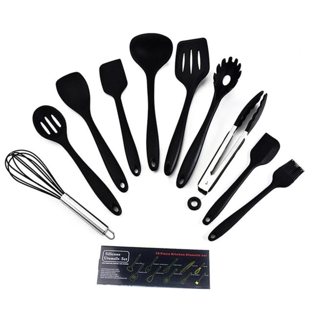 Cooking Utensil Set Black Red Food Grade Non-Stick Pan High Temperature Resistance Kitchenware Spaghetti Server: black 10pcs