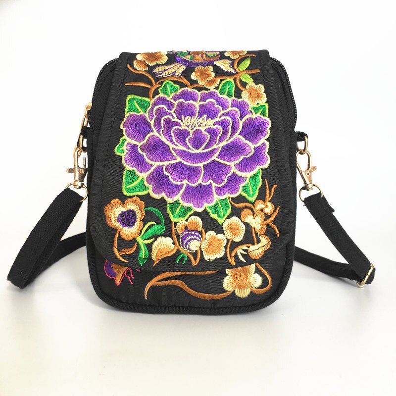 Vintage Kleine Portemonnee Met Riem Canvas Vrouwen Tassen Handgemaakte Vrouwen Mobiele Telefoon Tassen Mode Trendy Tassen: Black