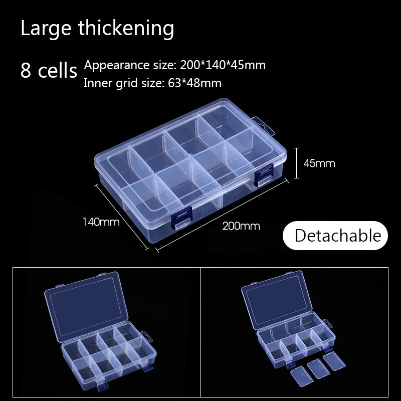 12 Sizes Plastic Storage Jewelry Box Compartment Adjustable Container for Beads earring box for jewelry rectangle Box Case: 8 cells