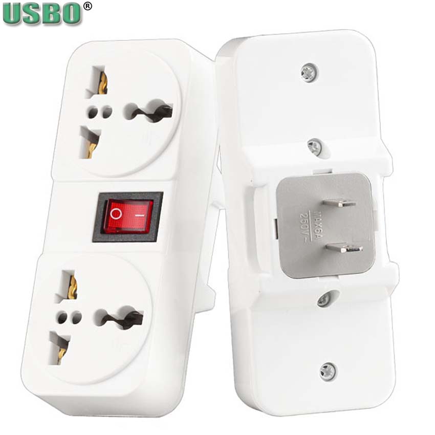 White Portable Universal Wall socket EU US UK extension socket 250V 6A 10A 125V power converter plug Adapter with on off switch