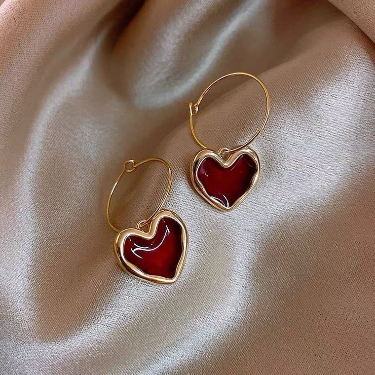 Brincos de gota bonitos em forma de coração feminino vintage moda verde e branco amor pendientes brincos para mulheres jóias presentes: cromo preto
