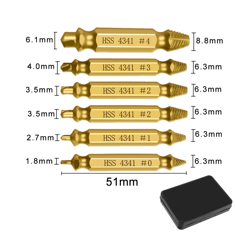 5/6PCS Damaged Screw Extractor Drill Bit Set Stripped Screws Extractor Easily Take Out Broken Screw Bolt Remover Demolition Tool: 6 PCS Gold with box