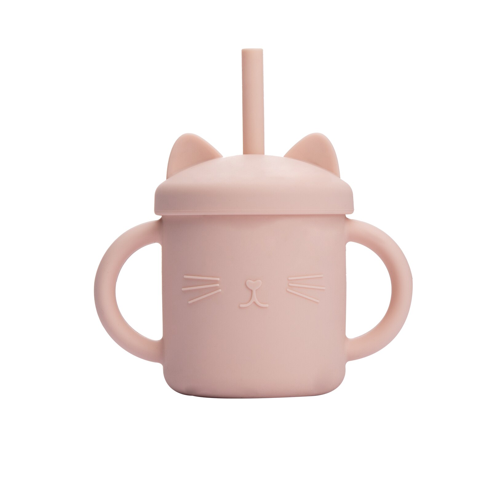 Vasos de silicona para alimentación de bebé, taza con dibujos de gato para niños pequeños, tapas sólidas con asa para beber: Peach