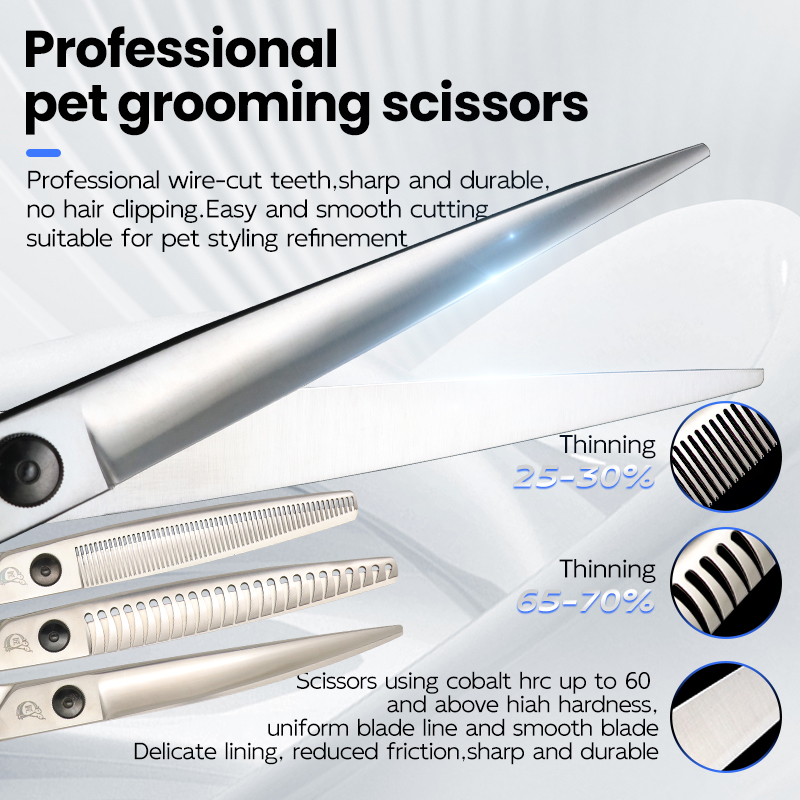 Kraankobaltstalen 7.5 & 8.0 Inch Honden Trimschaar Set Zwart Recht Gebogen Uitdunningsschaar Voor Honden Trimmer