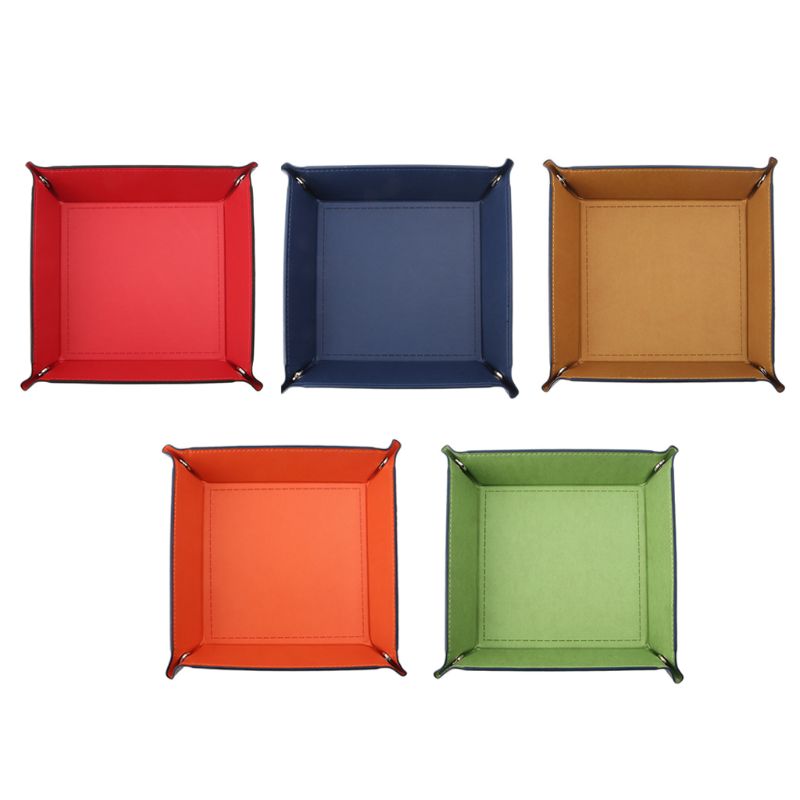 Faltbare Desktop Storage Box PU Leder Viereck Tablett DND Würfel Schlüssel Münze Box Whosale &