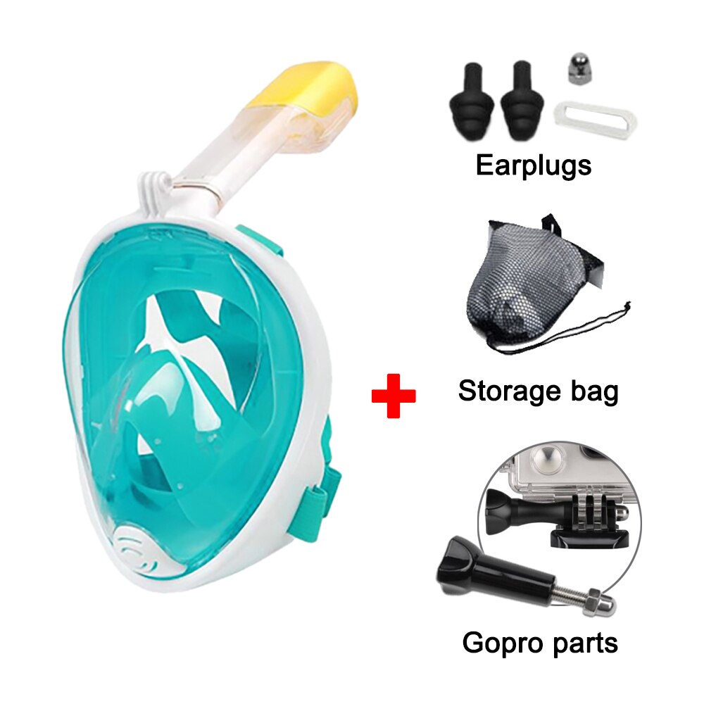 Underwater Scuba Snorkeling Anti Fog Mask Safe and Waterproof Swimming Equipment Set Diving Full Face Respiratory Masks: Green Set / S/M