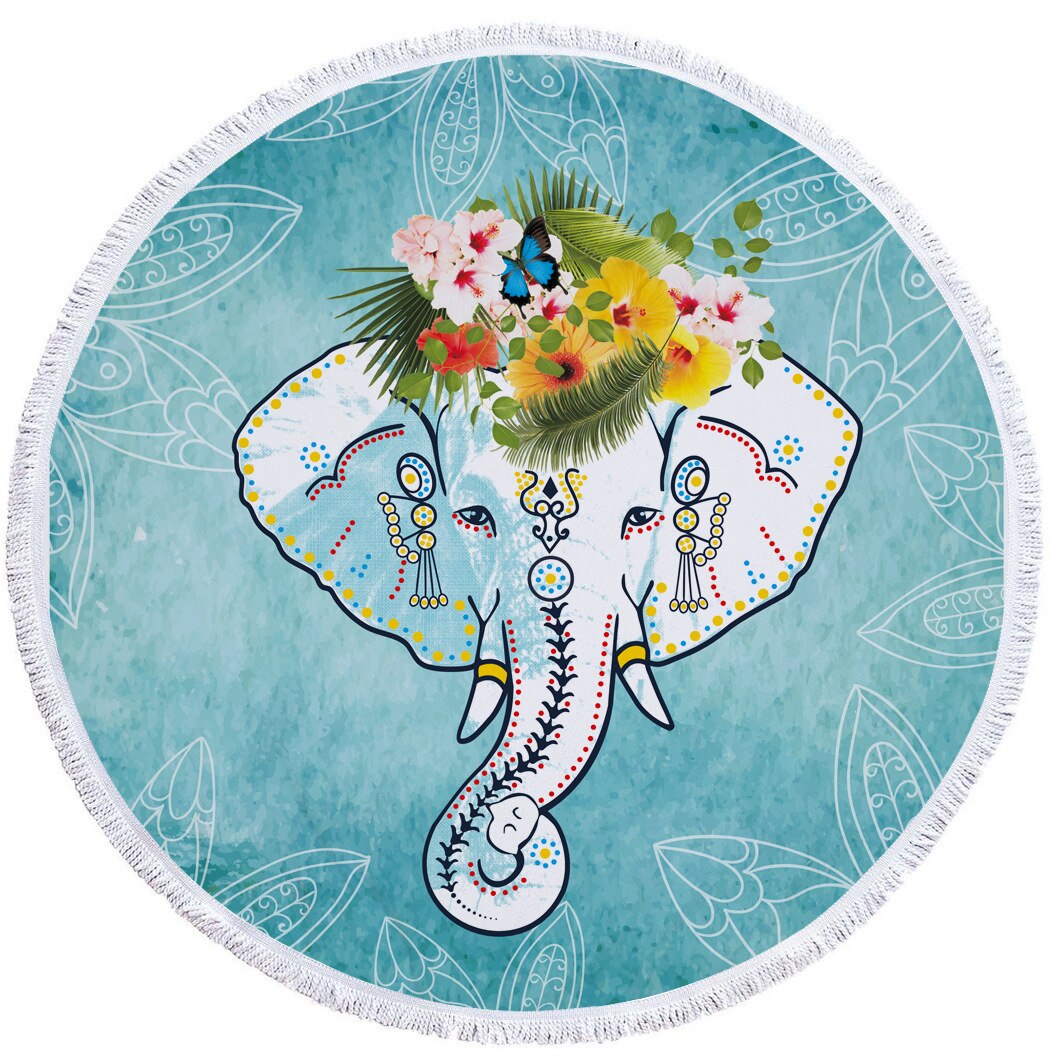 150cm Cartoon Elephant Mandala Tapestry Wall Hanging Decoration Hippie Tapestry Beach Throw Rug Yoga Mat Travel Mattress