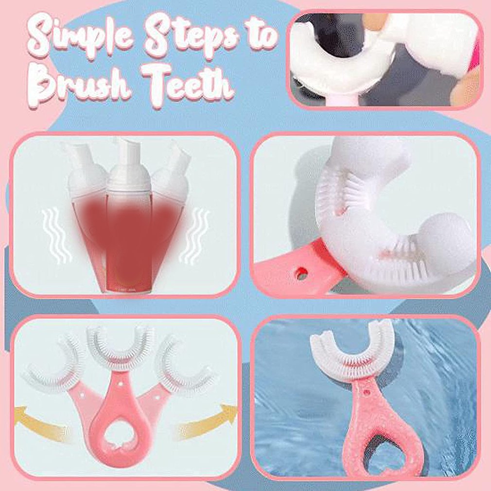 Cepillo de dientes redondo en forma de U para niños, de silicona de grado alimenticio, en forma de U, para limpieza de dientes de boca completa