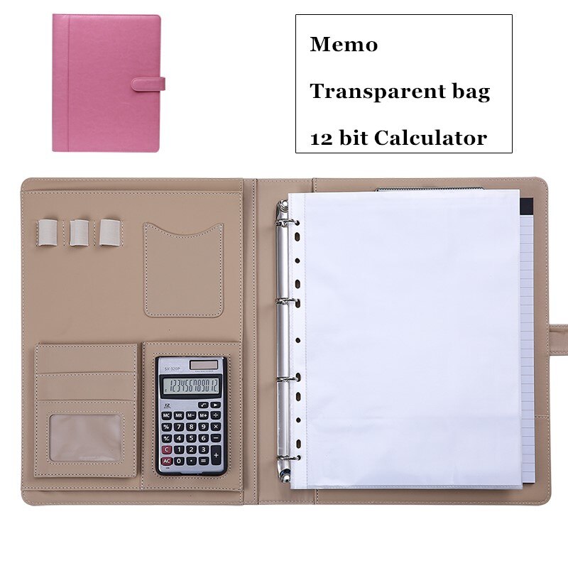 Luksusowy Organizer notatnik A4 klamra segregator Folder torba na dokumenty teczki z kalkulatorem notatnik artykuły papiernicze: C Pink