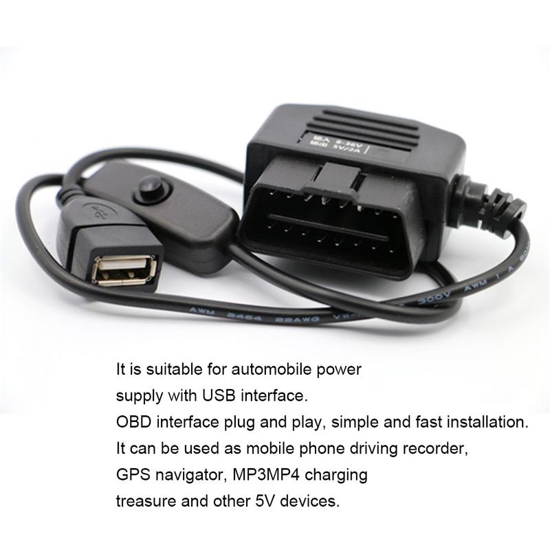 Non-destructive Power Acquisition Step-down Cable Of Intelligent Driving Recorder USB Module Port 12V To 5V Parking Monitoring