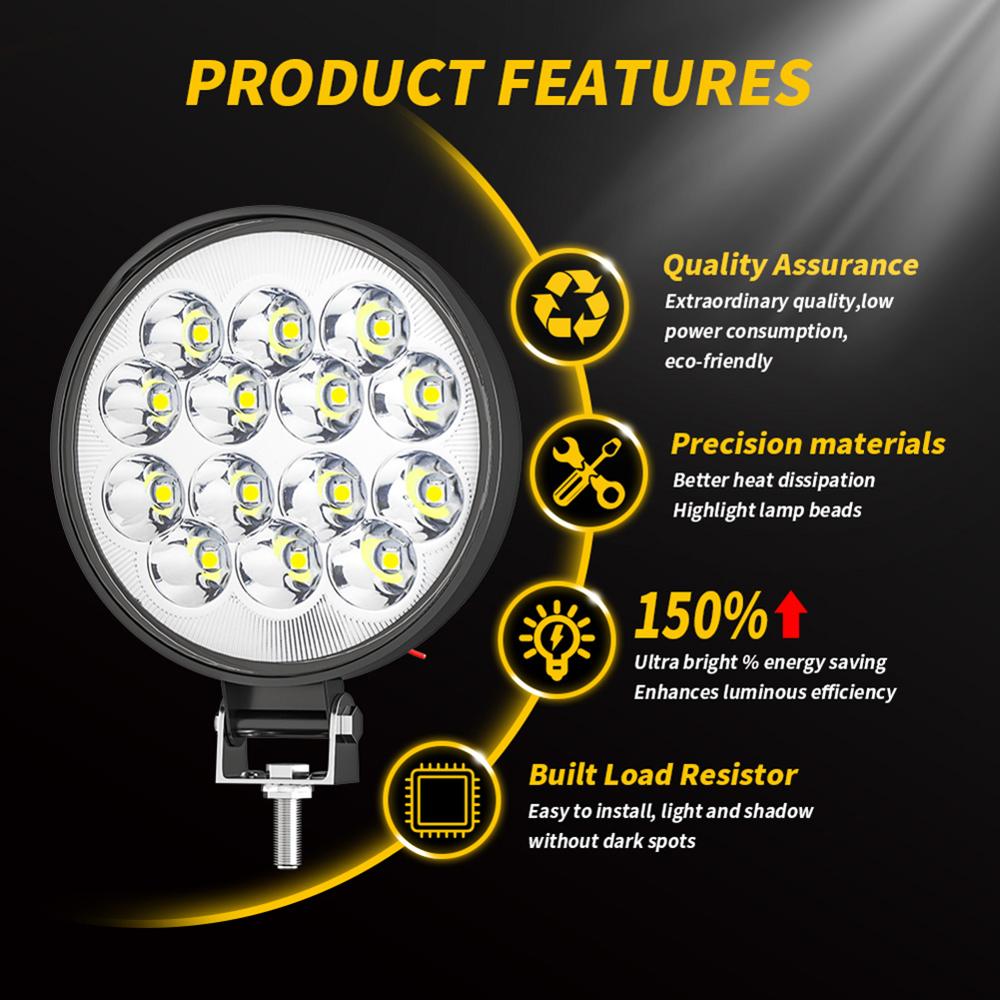 1Pcs LED Work Light 9V-60V Round LED Light 6500K 1200LM Super Bright Daylight White Light Lamp for Car Motorcycle Trucks Car