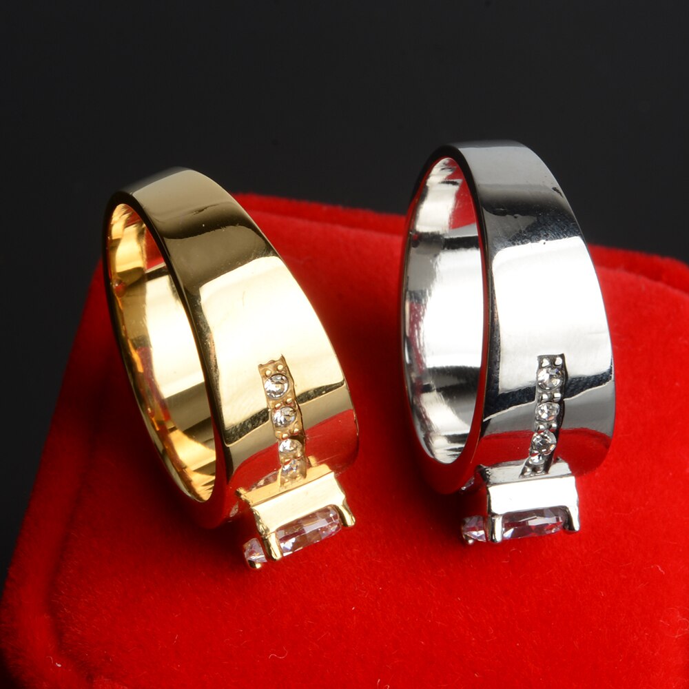 Rustfrit stål ringe mænd zirkon guld vielsesring forlovelse par lover ring jubilæum smykker