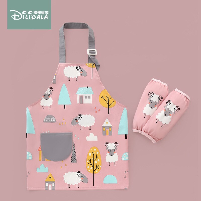 Baby Lätzchen Schürze Art freundlicher Malerei Kochen Backen Schürze Lebensmittel Wasserdichte tapsen Jungen Mädchen Küche Kittel BBQ Kleidung: Rosa / 150CM