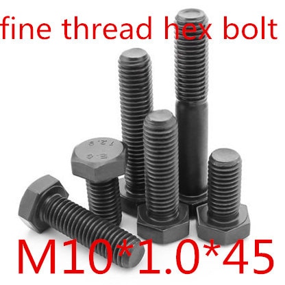 20 stks staal met zwart M10 * 1.0 Fijne Draad Hex bouten lengte 45mm