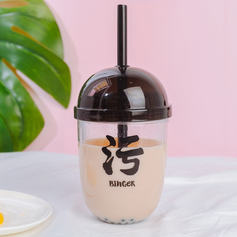 400ml plast perle mælk te kop med dække halm kop til iskaffe juice boble boba sodavand cocktail fest: Kaffe
