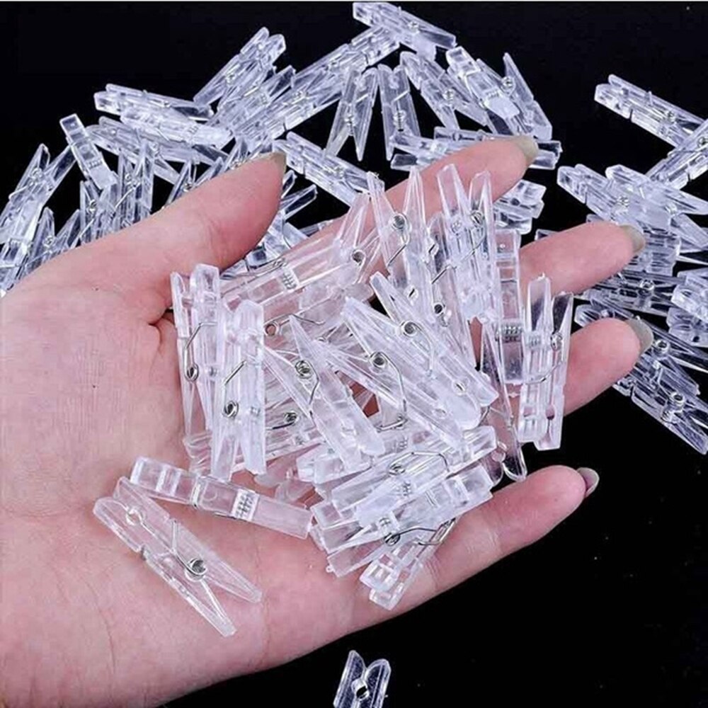 20/50/100pcs Transparent Clips Clamps Clips Clothes Spring Hanging Plastic Clamp Line Clips Clothespins for Photos Cloth Paper