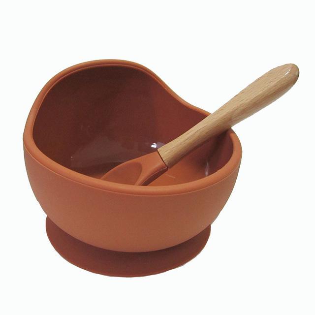 Baby siliconen voedingsset houten lepel zuigkom babybord kinderen peuterhulp servies bpa-vrij siliconen babyverzorging: Koffieset