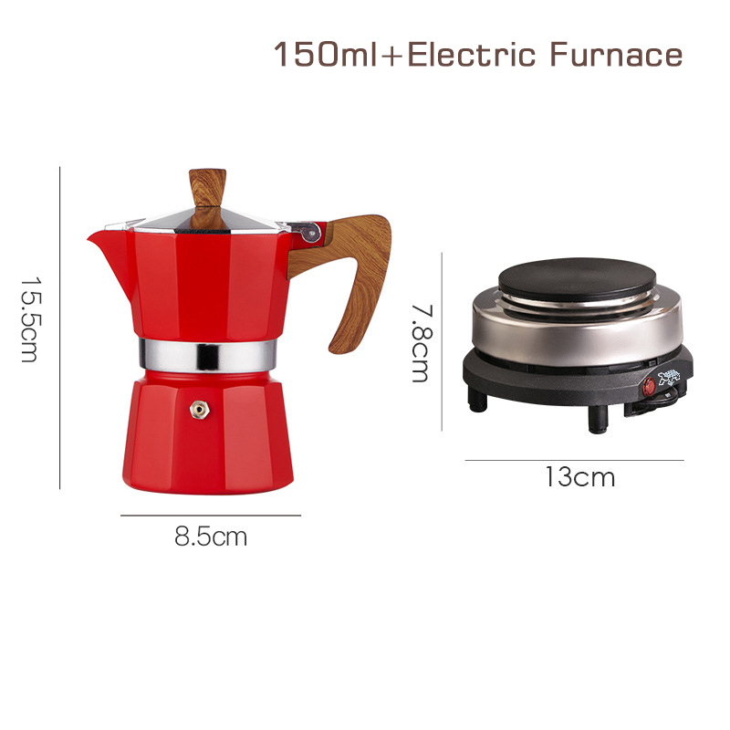 Przenośny ręcznie parzony ekspres do kawy kuchenka elektryczna zestaw dziesięciopunktowy zestaw do mokki do parzenia kawy w domu mała włoska ekstrakcja: Red Suit