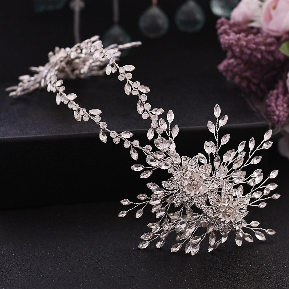 Trixy H284 Luxe Bridal Hoofdband Sieraden Hoofdband Bruiloft Haar Accessoires Prinses Kroon Zilveren Bloem Hoofddeksel