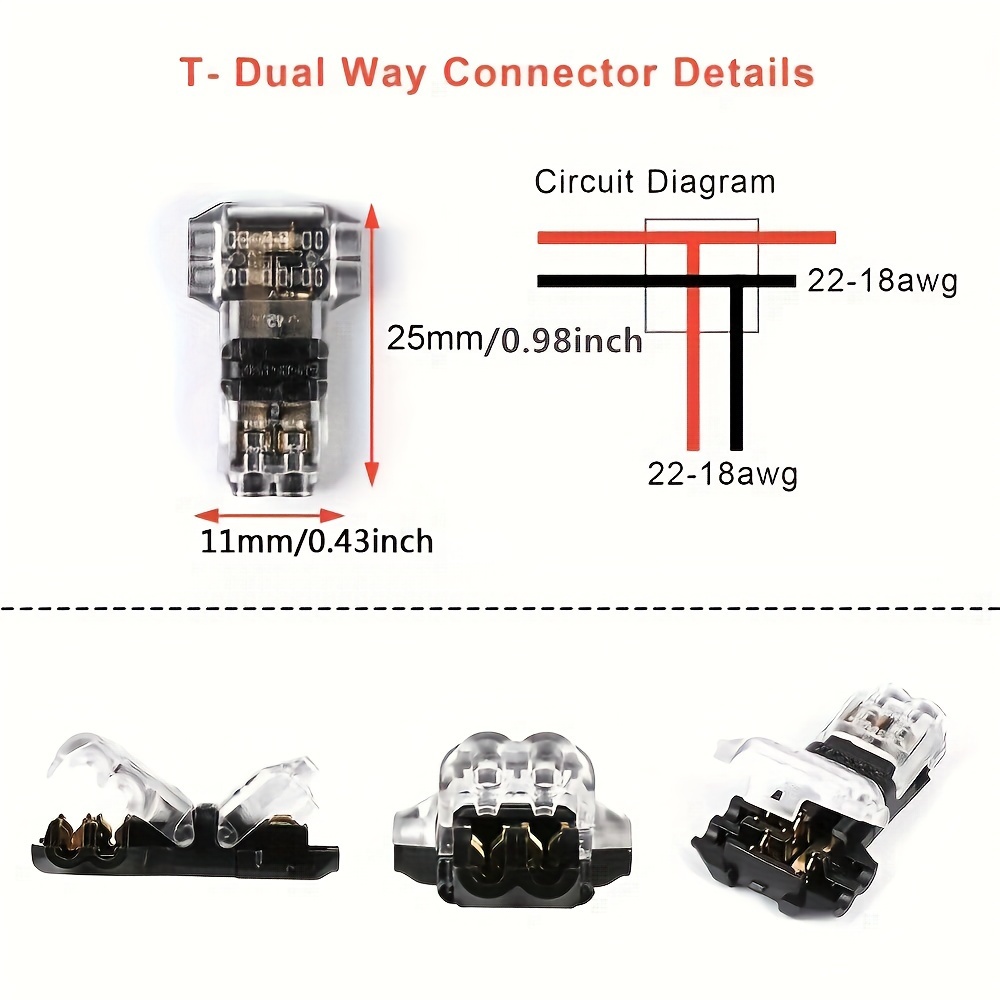 5/10/20PCS Wire Cable Snap In T2 Connector No-solder No-peel Quick Terminal Connections Joiners Auto Plug Electrical Accessories