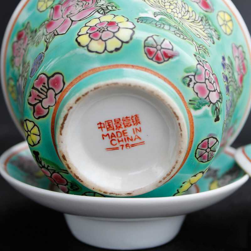 Antique Jingdezhen Antique Porcelain Pastel Black Flower Cover Bowl Hand Painted Factory Goods Covered-bowl