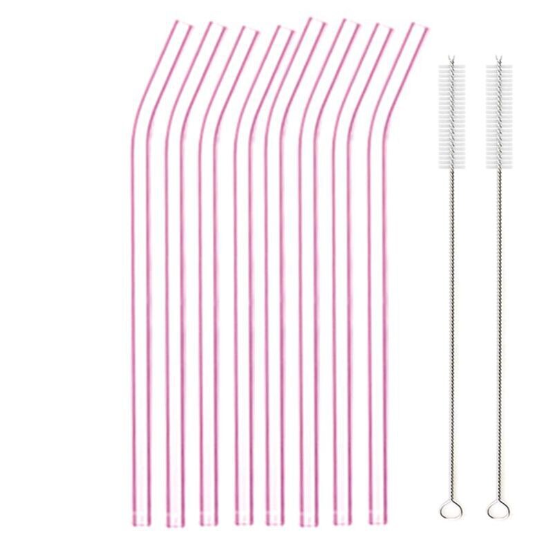 Lote de Pajitas Ecológicas Reutilizables, Pajas 8,5&quot; x 8mm para Beber de Vidrio Multicolor, para Bebidas Saludables, Cócteles, Granizados, Batidos: 8pcs Pink Bent