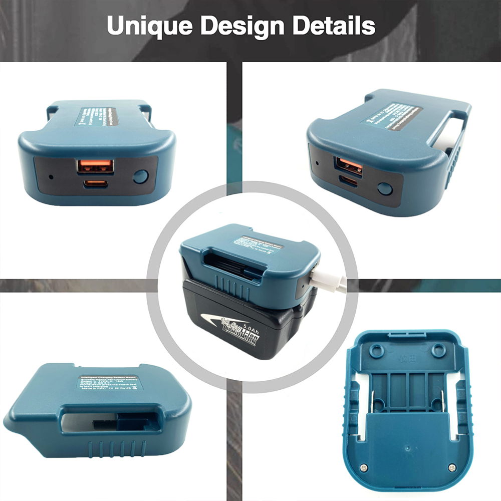 USB Charger Adapter Compatible For Makita For Dewalt For Milwaukee 18V Li-ion with USB Type-C Battery Holder Fast Charging