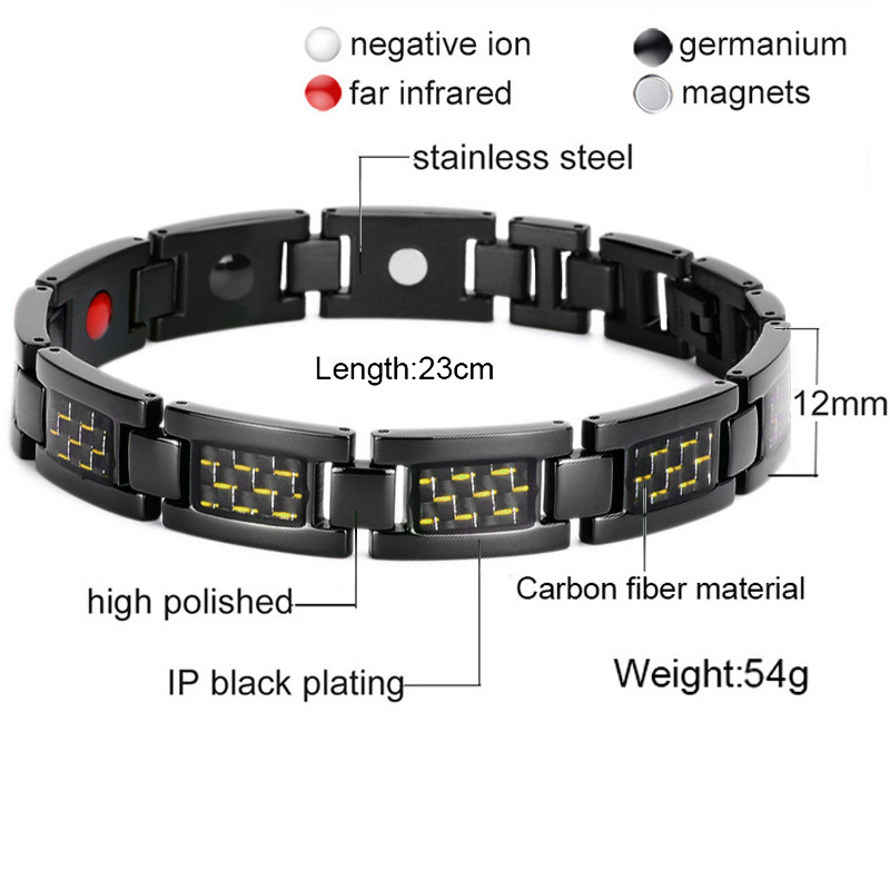 Frauen Männer magnetisch die Gesundheit Armband Schwarz Titan Stahl Energie Therapie 4 in1 Magnete Negativ Ionen Germanium Armreifen: 28