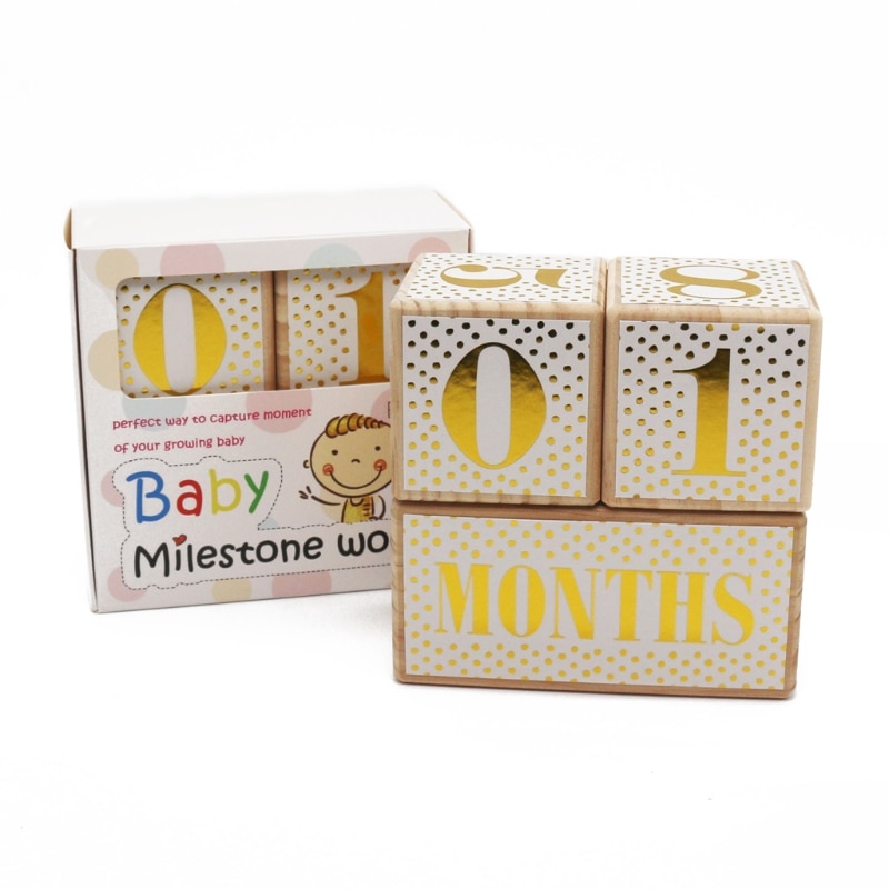 1 Set Baby Age & Moments Pine Wooden Blocks Newborn’s First Year Memories Photography Photo Age Card Month Sticke