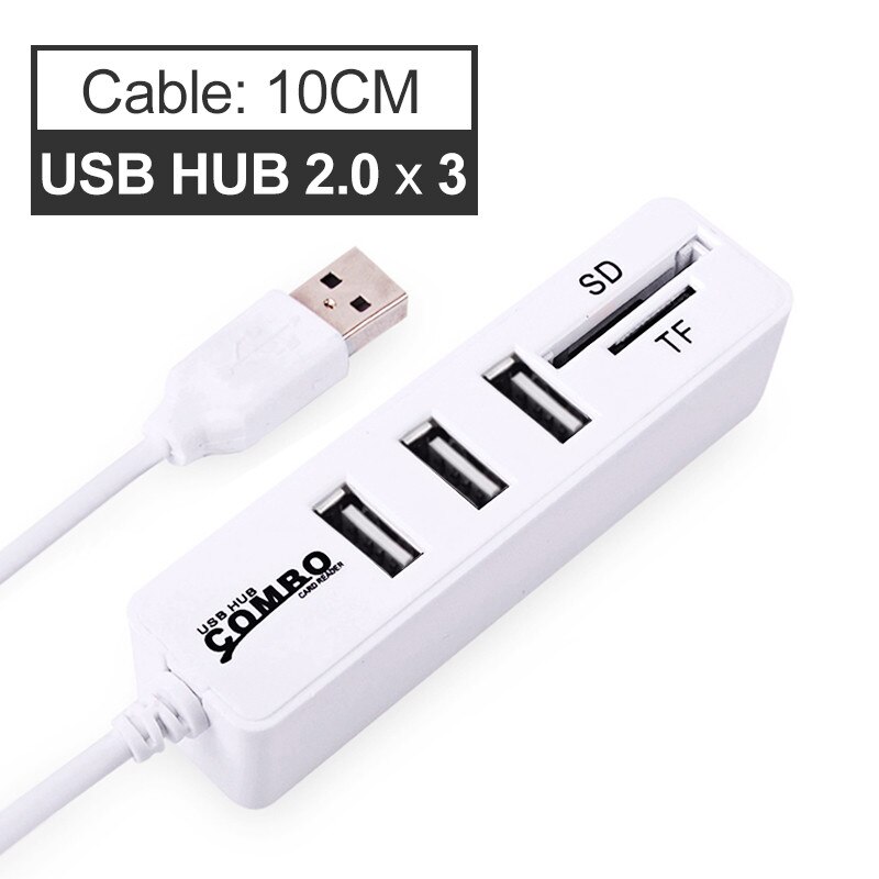 Connecteur USB, Hub USB 3.0 Multi Hub USB 3.0, séparateur USB 2.0 3 / 6 Ports, Hab, Micro TF/SD à grande vitesse, lecteur de cartes, accessoires d'ordinateur pour PC: 3 Port White USB 2.0