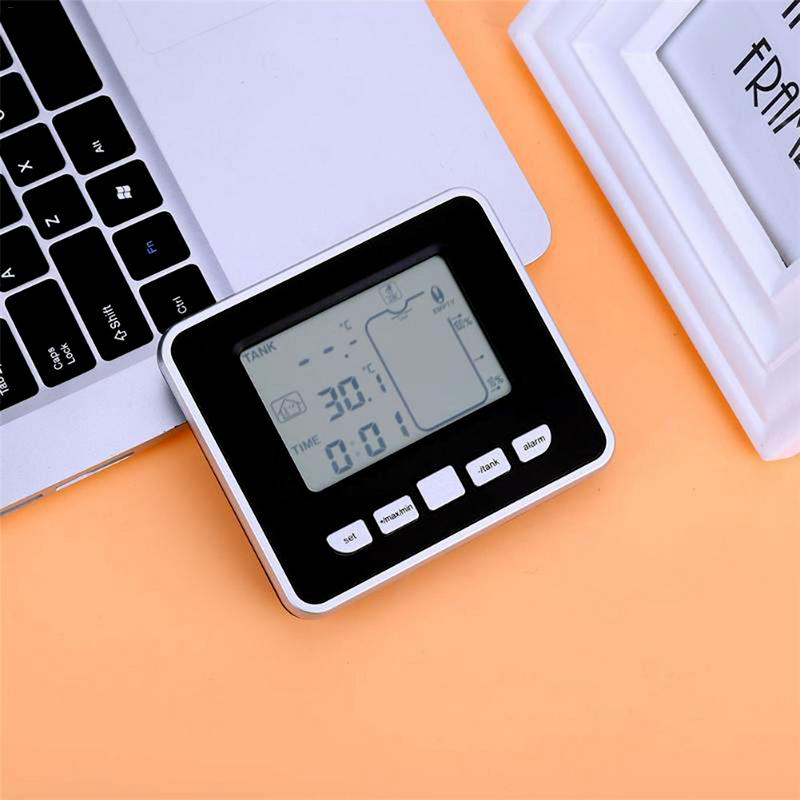 Ultrasonic Water Tank Liquid Depth Level Meter Sensor with Temperature Display Time Alarm Transmitter Screws Measuring Tools