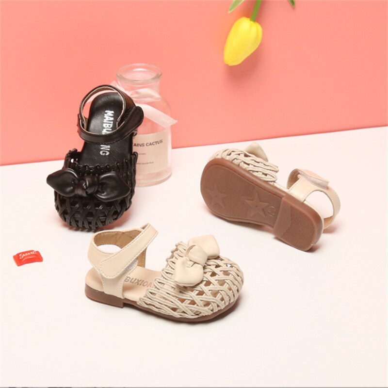 2022 Summer Baby Girls Sandals Weaving Butterfly-knot Kids Princess Shoes Cute Leather Shoes Infant Sneakers