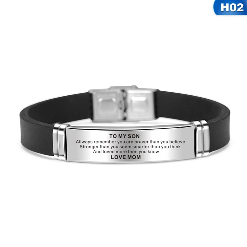 1pc til min søn inspirerende armbånd mænd armbånd rustfrit stål silikone armbånd til drenge kærlighed fra mor far