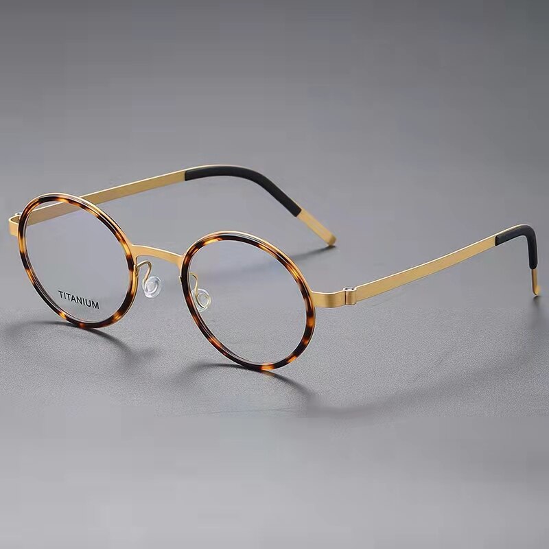 Dänemark Titan Ultraleichte Brille Rahmen Männer Frauen Runde Brillen Schraubenlose Brille Optic Rezept Brillen 9707: Gold Tortoise