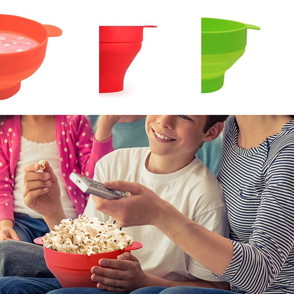 Silicone Popcorn Bowl Microwave Oven Folding Popcorn Bucket High Temperature Large With Lid Silicone Bucket Popcorn Bowl