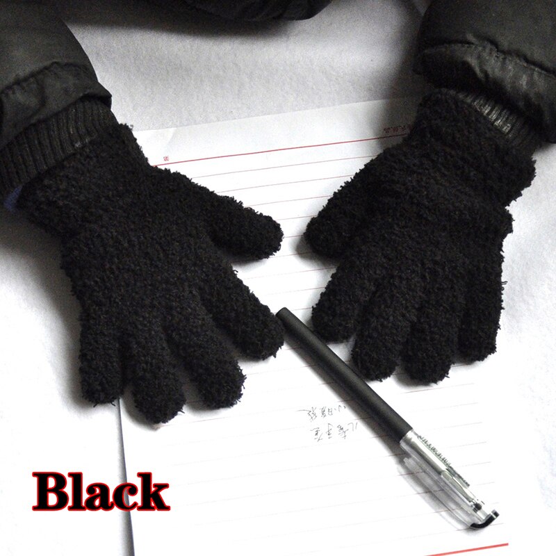 Winter Warm Plus Velvet Thick Gloves Cute Winter Kids Gloves Coral Fleece Children Plush Full Finger Keep Warm Solid Gloves: Black