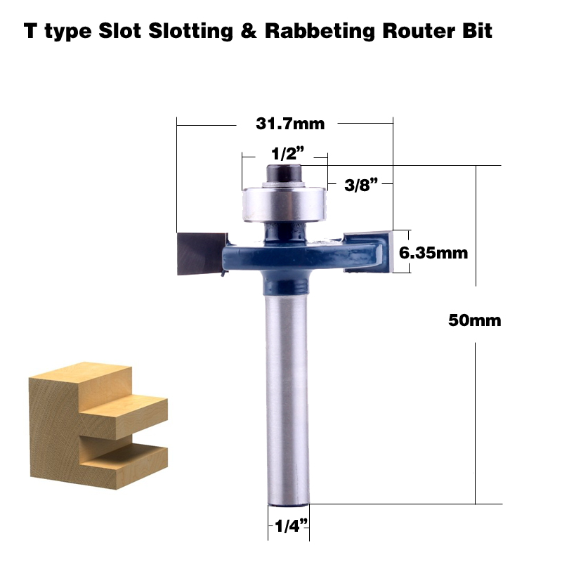 1 st 1/4 "Schacht T type lagers hout frees Industriële Grade Rabbeting Bit houtbewerking tool frezen voor hout