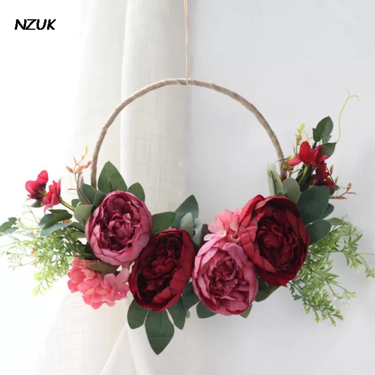 NZUK – couronne de mariage en forme de cercle, Bouquet de fleurs, fausses feuilles, panier de fleurs, pour la mariée