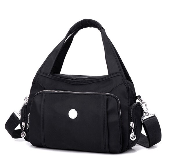 Waterproof Nylon Bag Handbag Multi Layer Oxford Bag Fashionable Single Shoulder Messenger Bag Lady Casual Bag: Black