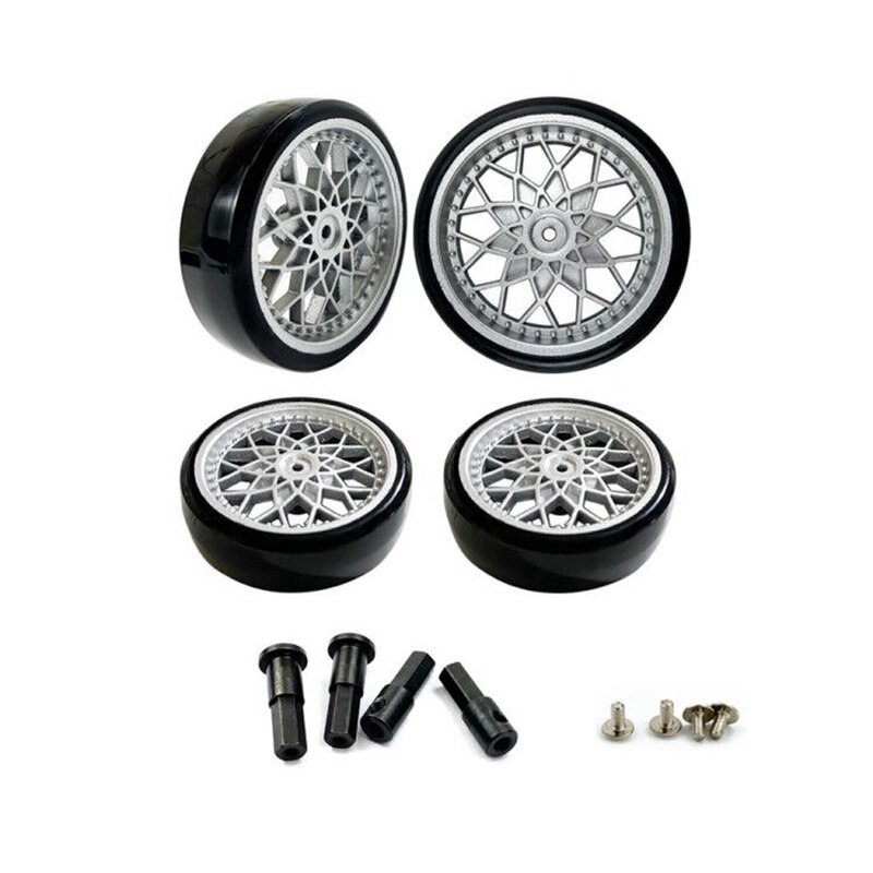 for WPL D12 Tires 4Pcs Wheel Rim Wheel Hubs Rubber Tires with 5mm Metal Hub Hex Adapter RC Car Upgrade Parts: silver