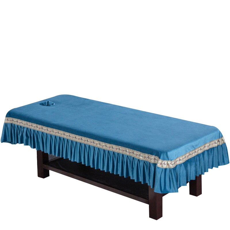 Wysokiej jakości holenderski kaszmirowy salon kosmetyczny pościel spa masaż łóżko zabiegowe stół arkuszy pełna pokrywa z spódnica: Granatowy niebieski