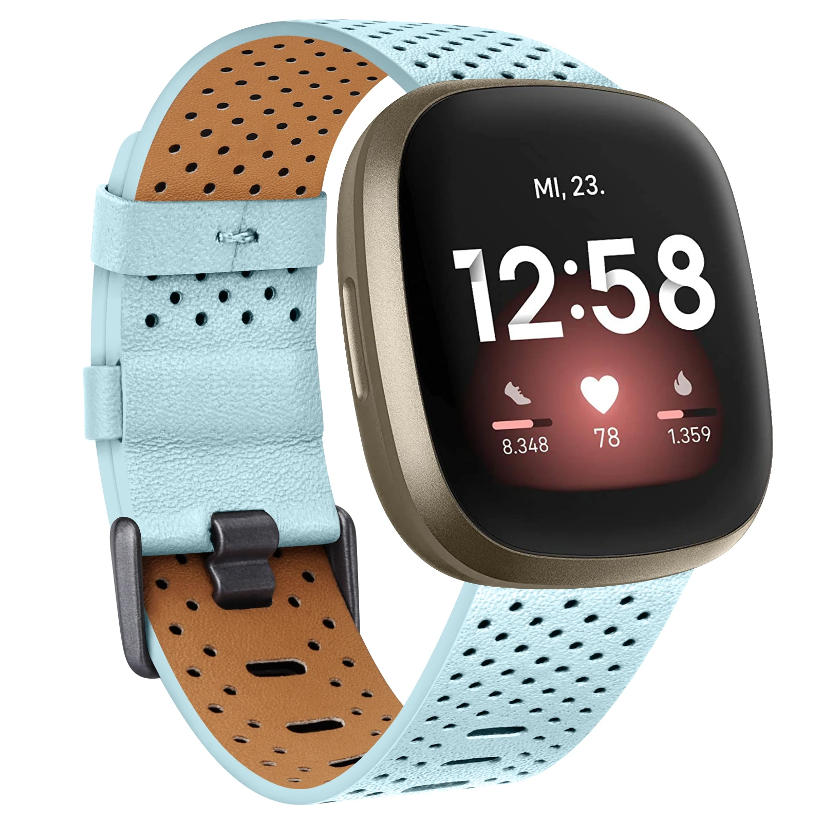 Correa de cuero transpirable de lujo para Fitbit Versa 3 Sense, pulsera de repuesto para reloj inteligente Fitbit Sense: S / Blue pink