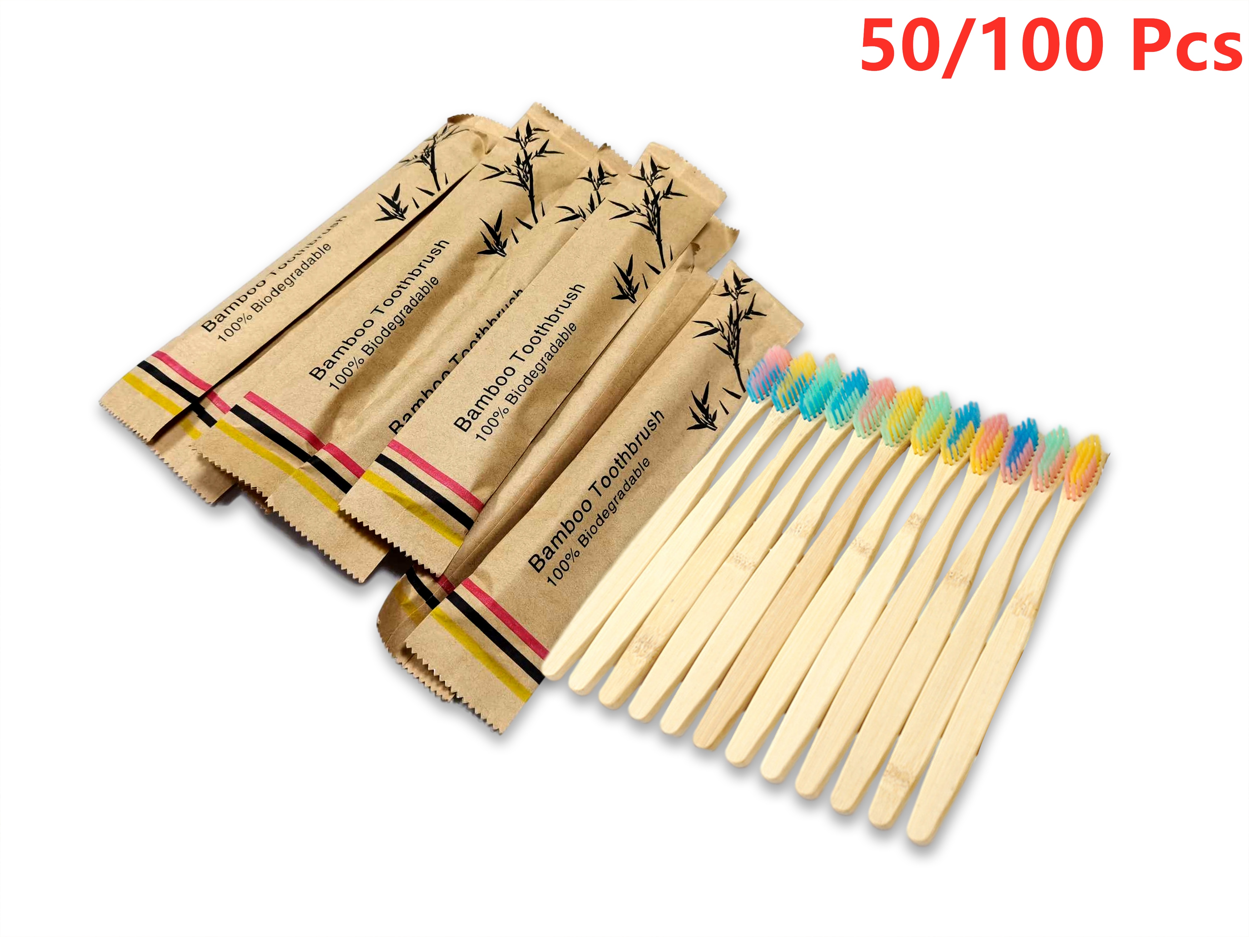 50/100 Pcs Colorful Soft Bristles Bamboo Toothbrush, Natural Eco Friendly Biodegradable Charcoal Wood Tooth Brushes