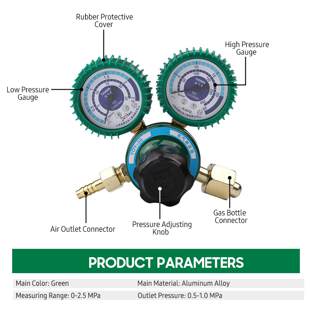 KKMOON YQY-08 Oxygen Pressure Regulator Welding Gas O2 Pressure Gauge Flow Meter Industrial Oxygen Reducer